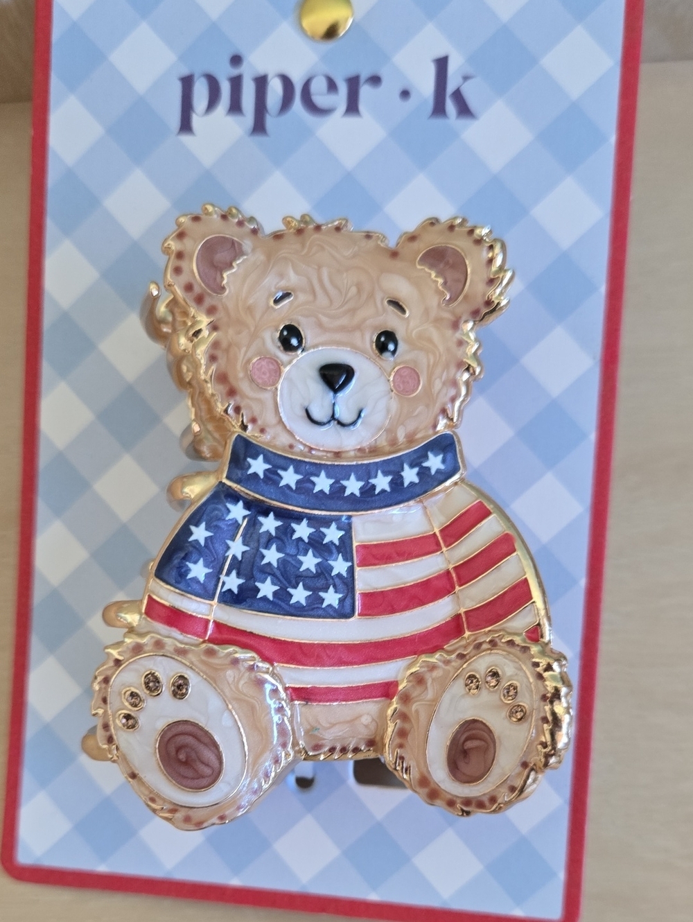 Piper K Bear with American Flag Sweater Hair Clip